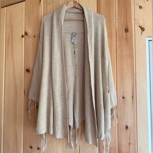 NWT Chico’s Ribbed Shawl/ Cardigan with Fringe - S/M